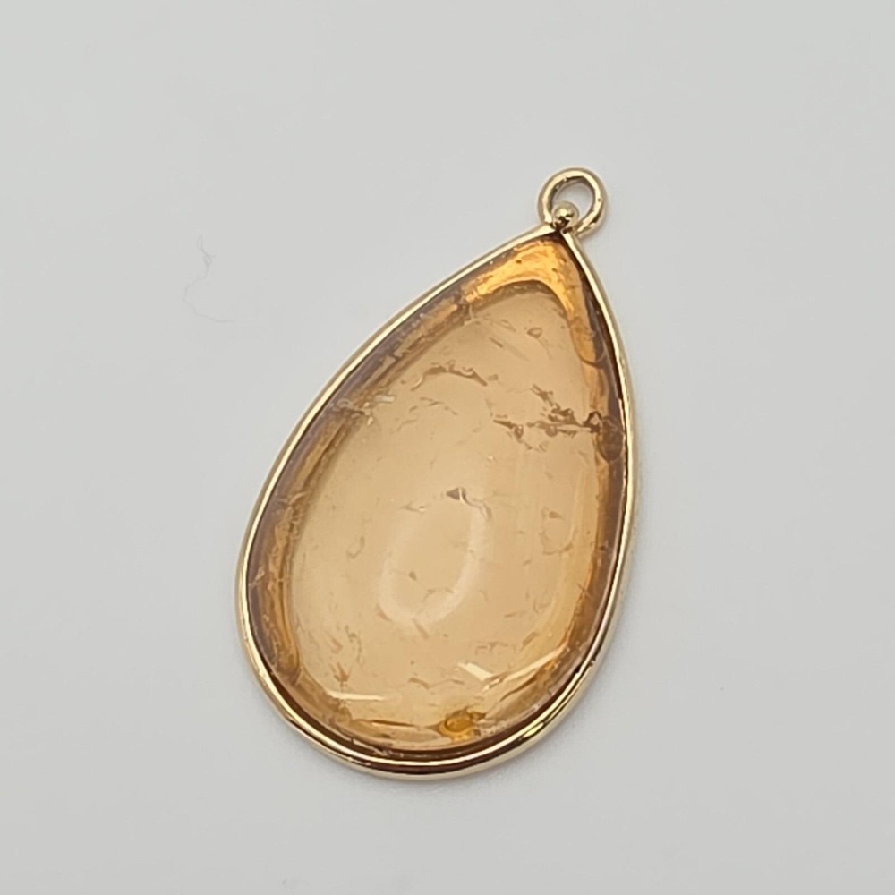 Vintage MONET Signed Pale Orange Quartz Stone Pendant Large Gold Tone 2"